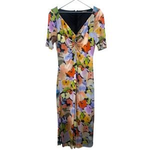 Stine Goya Jose Ruched Floral Satin-Jersey Midi Dress Size Lage